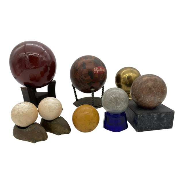Vintage Marble, Brass, Resin, Glass Spheres With Stands Collection- 8 Pieces (1 of 12)