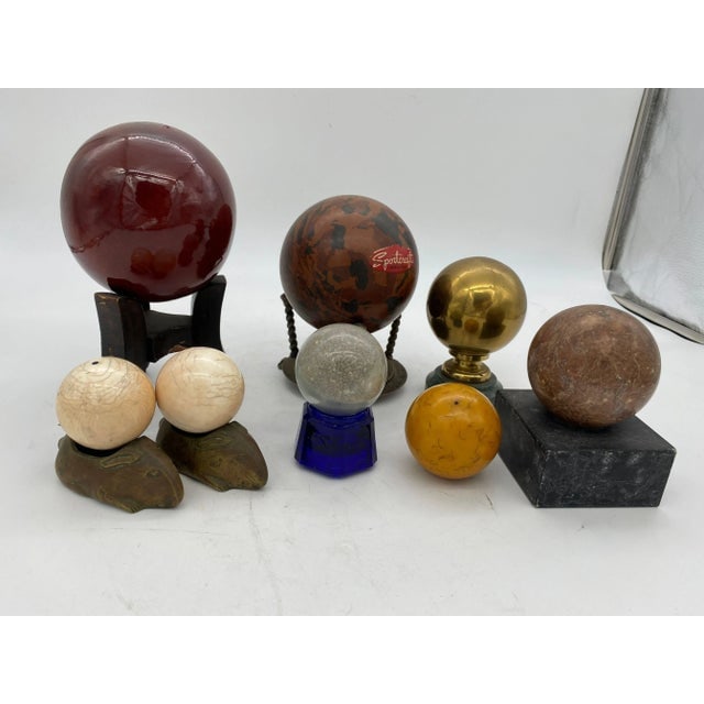 Vintage Marble, Brass, Resin, Glass Spheres With Stands Collection- 8 Pieces - 2
