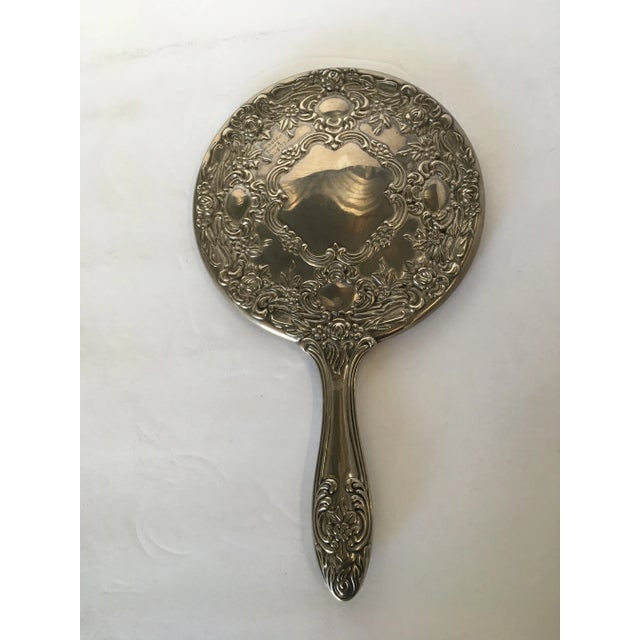 Antique Silver Plate Rose Pattern Vanity Hand - 4