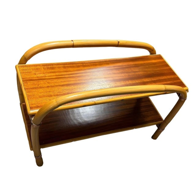 Rattan & Mahogany Double Arch "Tropitan" 2-Tier Side Table by Ritts, Pair - 3