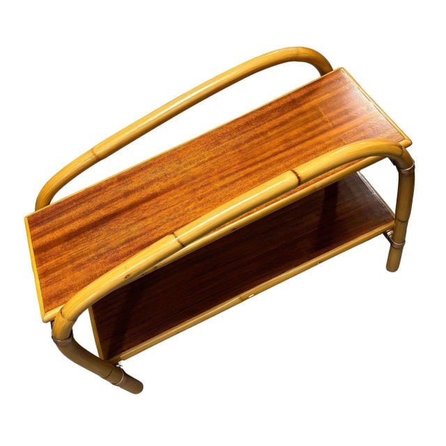 Rattan & Mahogany Double Arch "Tropitan" 2-Tier Side Table by Ritts, Pair - 4