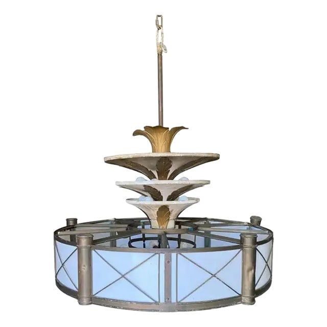 1920s Hollywood Theater 32 Light Chandelier With Palm Motif: Title: 1920s Hollywood Theater 32 Light Chandelier With Palm Motif Description: This stunning, large-scale chandelier was custom-made for The Ambassador Hotel's Coconut Grove nightclub in 1921. It is 