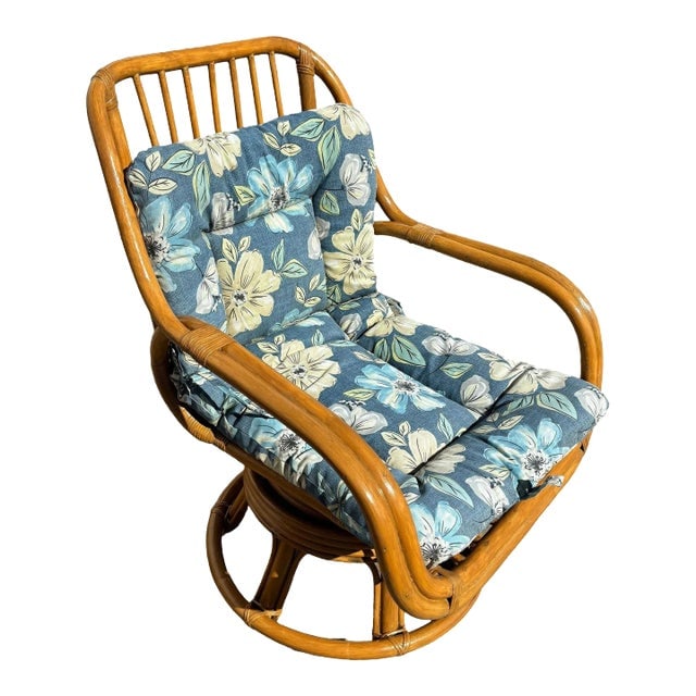 Restored 1940s Rattan Double-Strand Swivel Seat Lounge Chair (1 of 6)