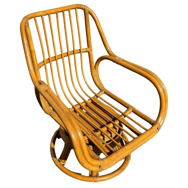 Restored 1940s Rattan Double-Strand Swivel Seat Lounge Chair - 3