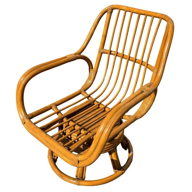 Restored 1940s Rattan Double-Strand Swivel Seat Lounge Chair - 4
