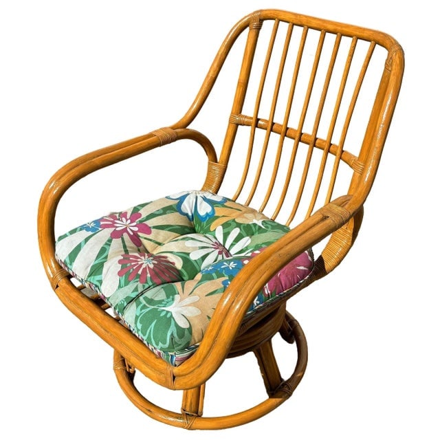 Restored 1940s Rattan Double-Strand Swivel Seat Lounge Chair - 6