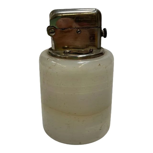 Hand Polished White Agate and Chrome Table Lighter, Circa 1930 (1 of 7)