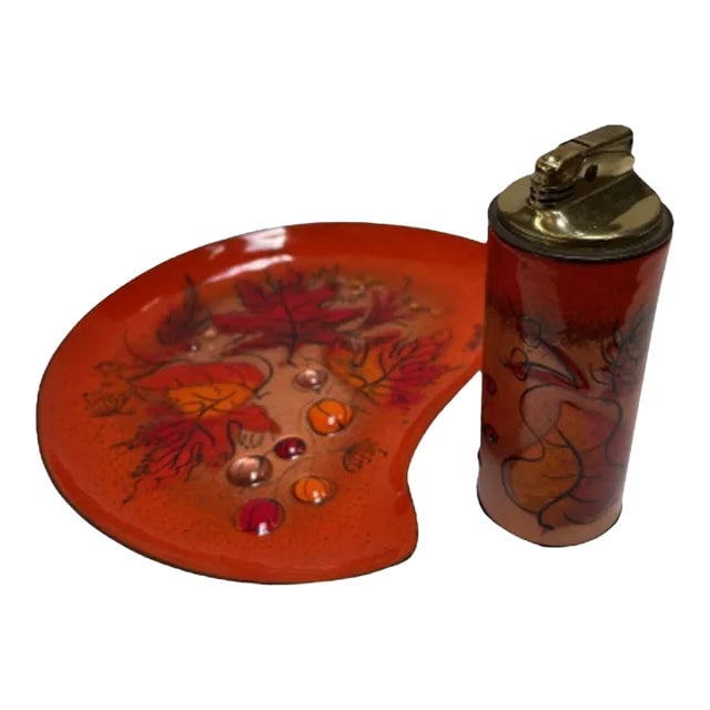 Mid Century Enameled Brass Lighter & Ashtray Set by Sascha Brastoff (1 of 11)