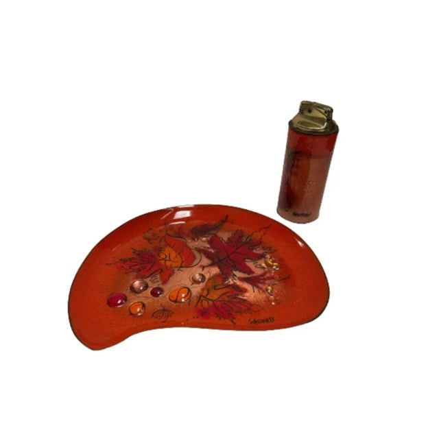 Mid Century Enameled Brass Lighter & Ashtray Set by Sascha Brastoff - 2