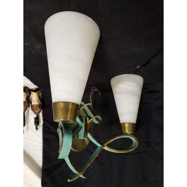 Bronze Sconce With Alabaster Shades in a Jules Leleu Style, Pair - 4