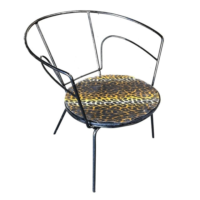 Atomic Age Iron Wire Side Armchair W/ Leopard Print Seat, Pair - 2