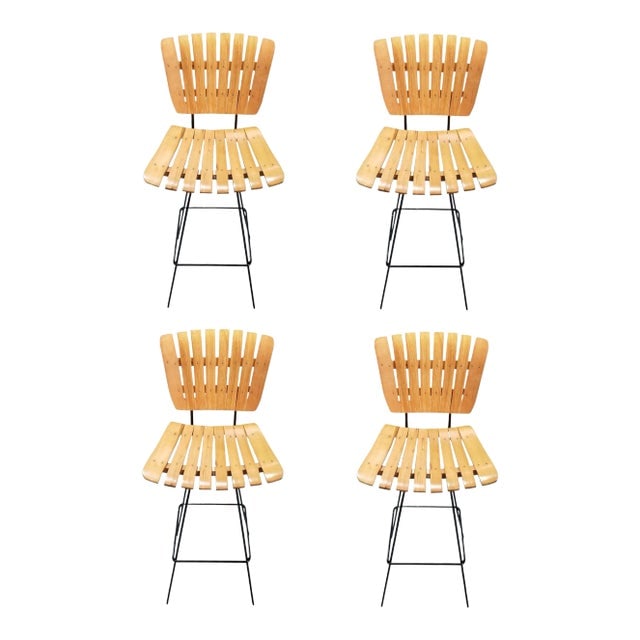 Restored Mid Century Arthur Umanoff Set of 4 Slat Bar Stools (1 of 7)