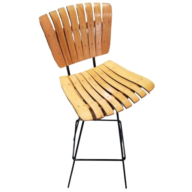 Restored Mid Century Arthur Umanoff Set of 4 Slat Bar Stools - 2