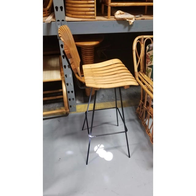 Restored Mid Century Arthur Umanoff Set of 4 Slat Bar Stools - 3