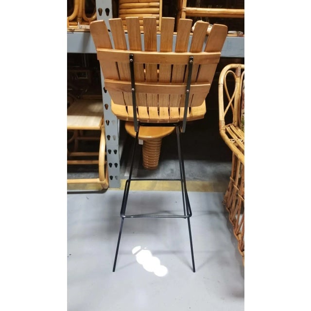 Restored Mid Century Arthur Umanoff Set of 4 Slat Bar Stools - 7
