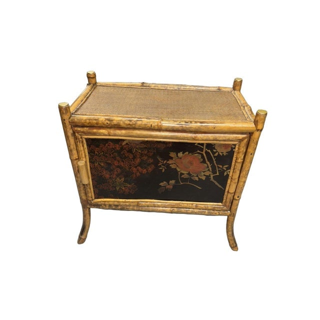 Late 19th Century Victorian Chinoiserie Tiger Bamboo Nightstand With Hand-Painted Lacquer Front - 10