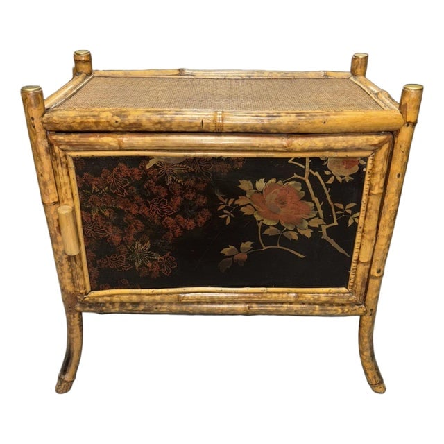 Late 19th Century Victorian Chinoiserie Tiger Bamboo Nightstand With Hand-Painted Lacquer Front (1 of 12)