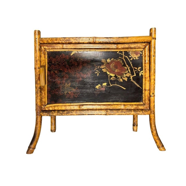 Late 19th Century Victorian Chinoiserie Tiger Bamboo Nightstand With Hand-Painted Lacquer Front - 2