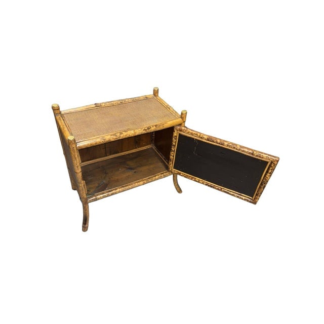 Late 19th Century Victorian Chinoiserie Tiger Bamboo Nightstand With Hand-Painted Lacquer Front - 4