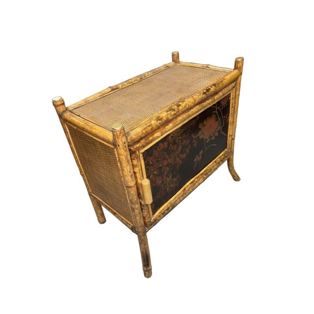 Late 19th Century Victorian Chinoiserie Tiger Bamboo Nightstand With Hand-Painted Lacquer Front - 5