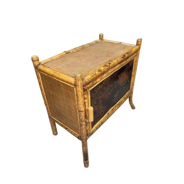 Late 19th Century Victorian Chinoiserie Tiger Bamboo Nightstand With Hand-Painted Lacquer Front - 6