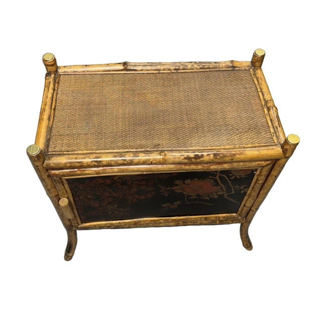 Late 19th Century Victorian Chinoiserie Tiger Bamboo Nightstand With Hand-Painted Lacquer Front - 7