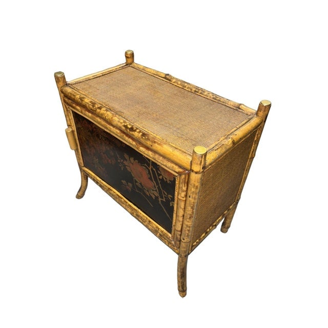 Late 19th Century Victorian Chinoiserie Tiger Bamboo Nightstand With Hand-Painted Lacquer Front - 8