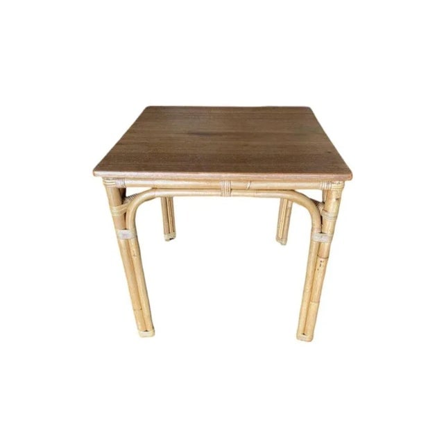 1950s Restored Mid-Century 3-Strand "Arch" Base Rattan Games Table W/ Mahogany Top - 2