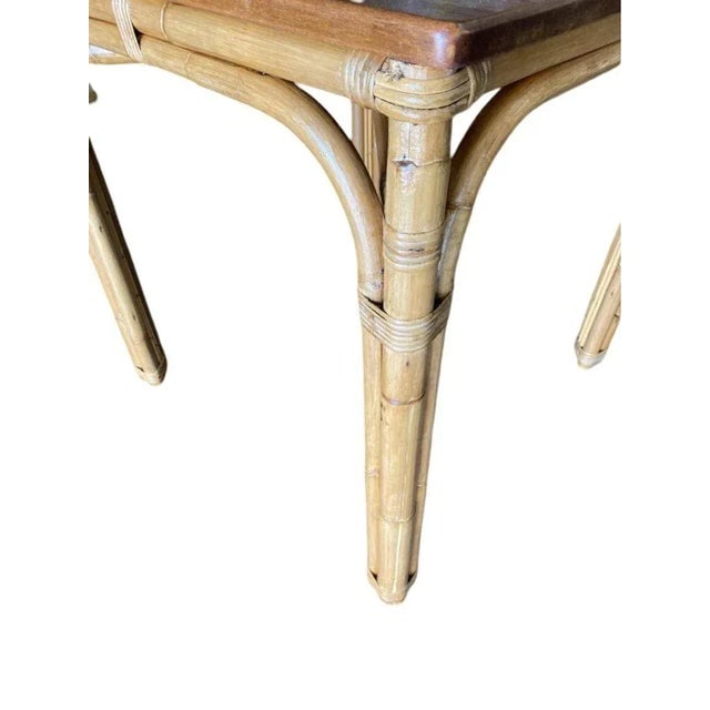 1950s Restored Mid-Century 3-Strand "Arch" Base Rattan Games Table W/ Mahogany Top - 4