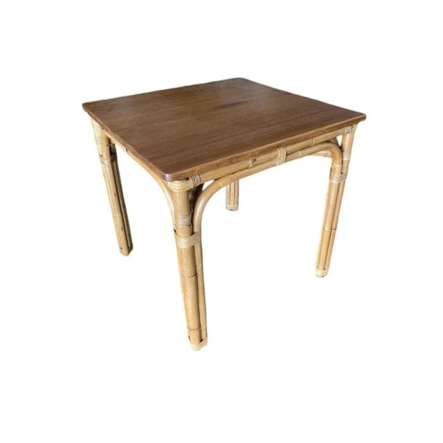 1950s Restored Mid-Century 3-Strand "Arch" Base Rattan Games Table W/ Mahogany Top - 6
