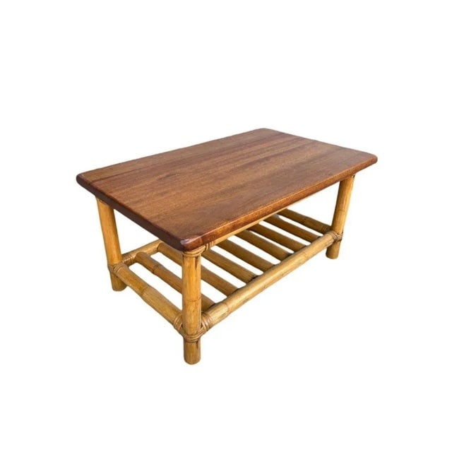 1950s Restored Child Size Floating "Ladder" Rattan Coffee & Side Table Set of 3 - 3