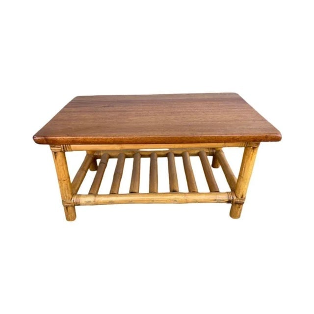 1950s Restored Child Size Floating "Ladder" Rattan Coffee & Side Table Set of 3 - 4
