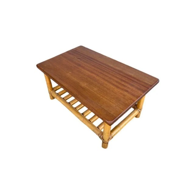 1950s Restored Child Size Floating "Ladder" Rattan Coffee & Side Table Set of 3 - 5