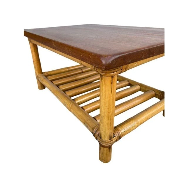 1950s Restored Child Size Floating "Ladder" Rattan Coffee & Side Table Set of 3 - 6