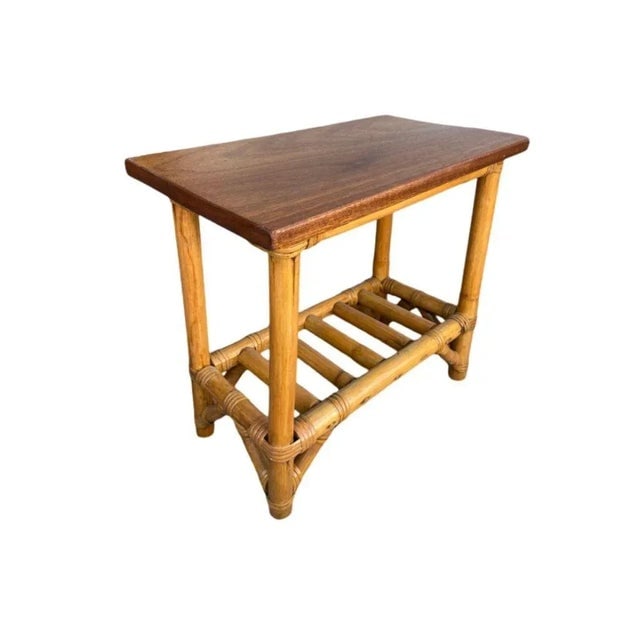 1950s Restored Child Size Floating "Ladder" Rattan Coffee & Side Table Set of 3 - 7