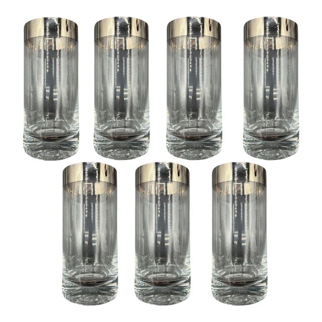 Set of 7 Barware HighBall Tumbler Glass with Silver Rim by Dorothy Thorpe, Mid 20th Century (1 of 11)