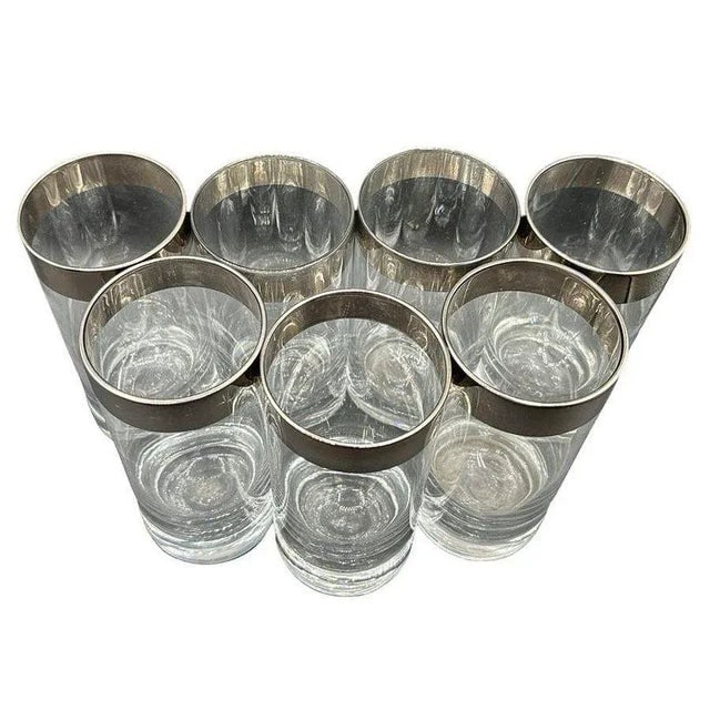 Set of 7 Barware HighBall Tumbler Glass with Silver Rim by Dorothy Thorpe, Mid 20th Century - 3