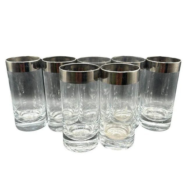 Set of 7 Barware HighBall Tumbler Glass with Silver Rim by Dorothy Thorpe, Mid 20th Century - 4