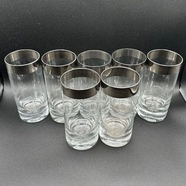 Set of 7 Barware HighBall Tumbler Glass with Silver Rim by Dorothy Thorpe, Mid 20th Century - 8