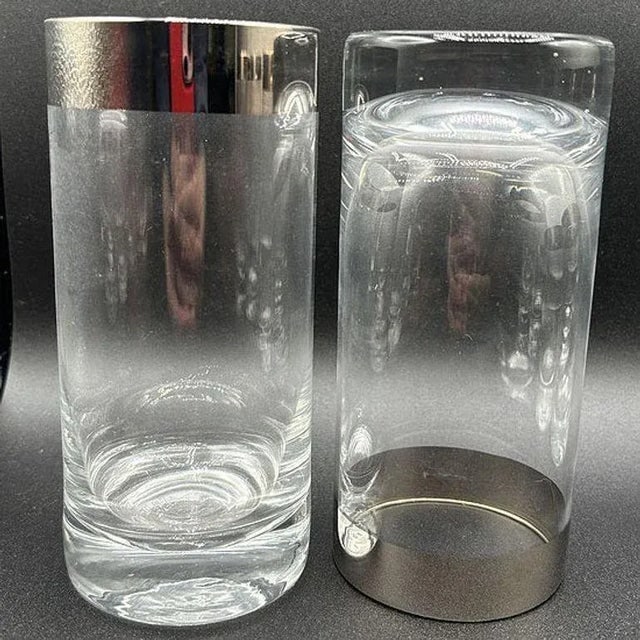 Set of 7 Barware HighBall Tumbler Glass with Silver Rim by Dorothy Thorpe, Mid 20th Century - 9