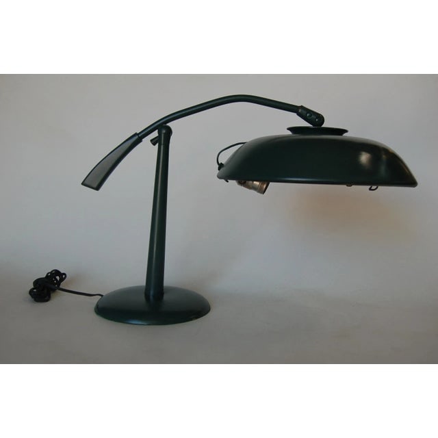 Mid-Century Green Enamel Brass Swivel Table Lamp W/ Large 13" Saucer Shade - 2