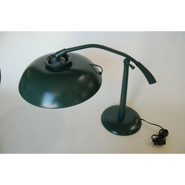 Mid-Century Green Enamel Brass Swivel Table Lamp W/ Large 13" Saucer Shade - 3
