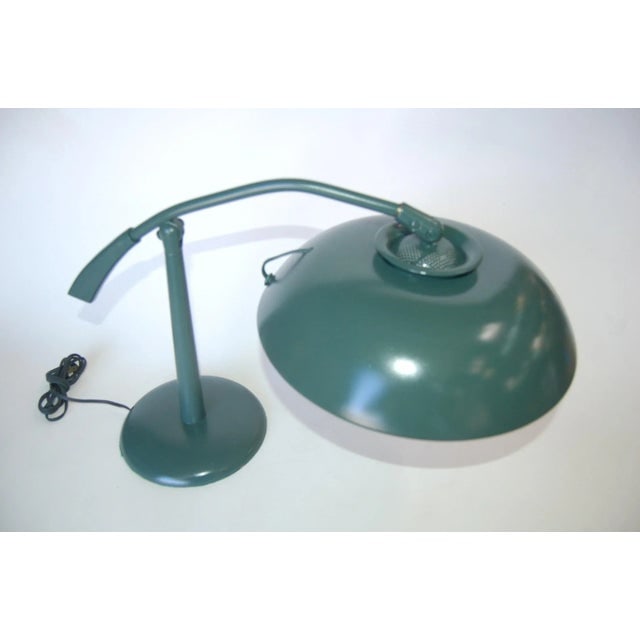 Mid-Century Green Enamel Brass Swivel Table Lamp W/ Large 13" Saucer Shade - 4