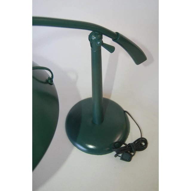 Mid-Century Green Enamel Brass Swivel Table Lamp W/ Large 13" Saucer Shade - 6