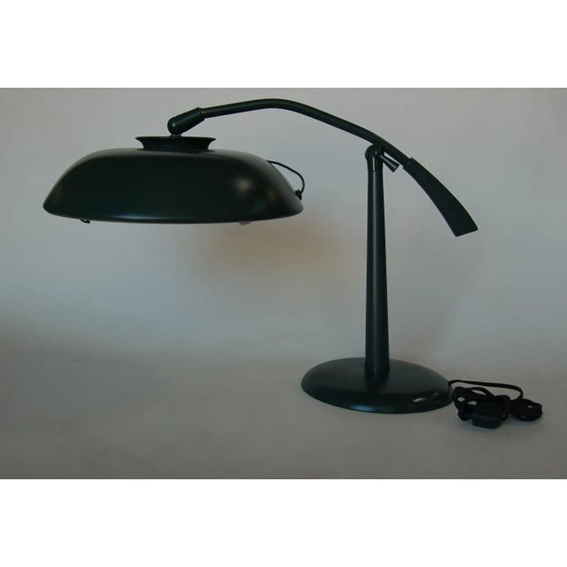 Mid-Century Green Enamel Brass Swivel Table Lamp W/ Large 13" Saucer Shade - 8