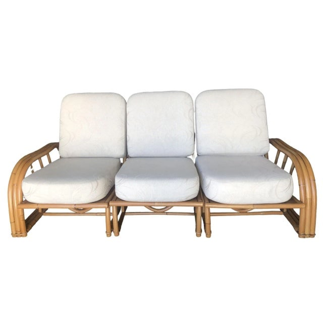 Restored 3-Strand 3 Seat Rattan Sectional Sofa by Paul Laszlo for Ficks Reed - 3