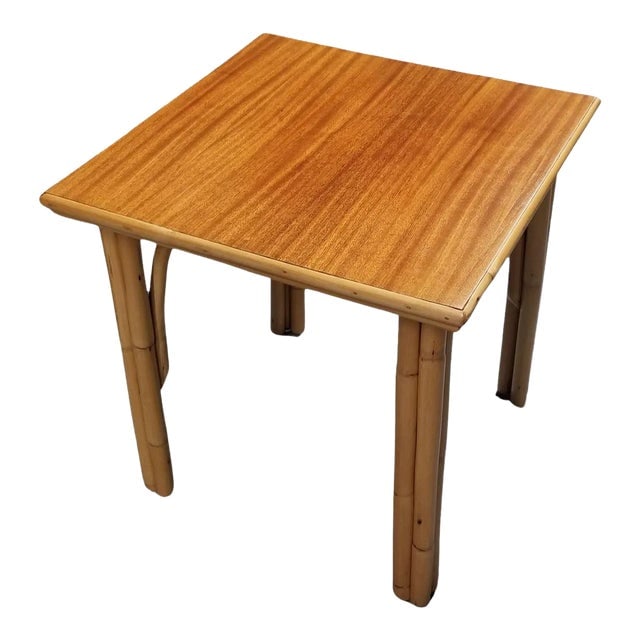 Restored Rattan Three-Strand Arched Legs Side and Drink Table With a Solid Mahogany Top (1 of 5)