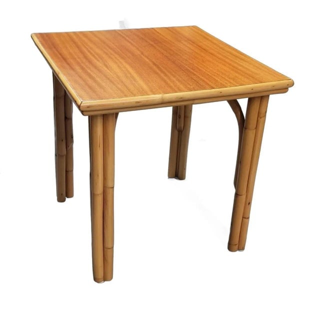 Restored Rattan Three-Strand Arched Legs Side and Drink Table With a Solid Mahogany Top - 2