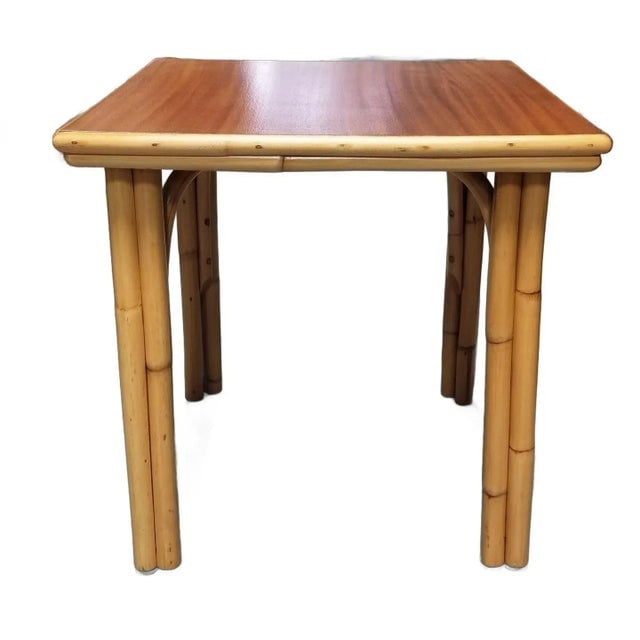 Restored Rattan Three-Strand Arched Legs Side and Drink Table With a Solid Mahogany Top - 3