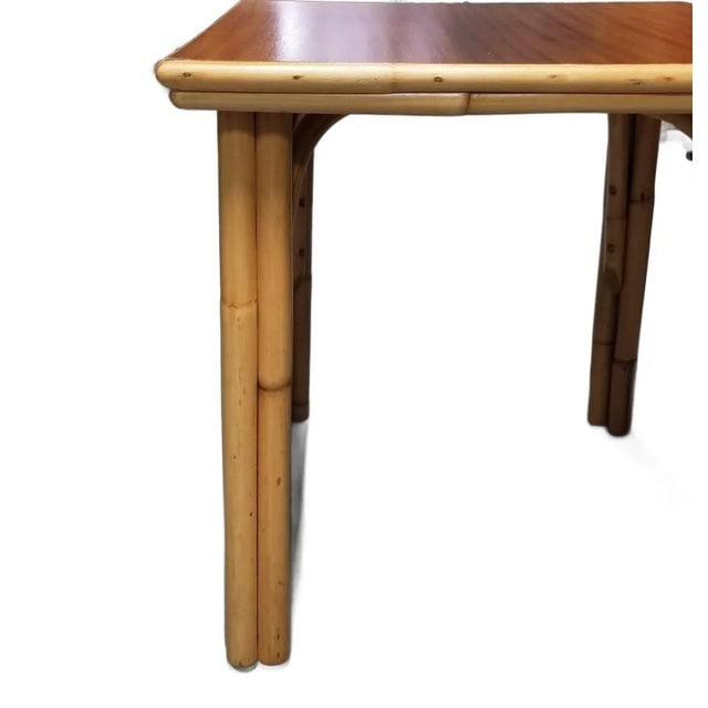 Restored Rattan Three-Strand Arched Legs Side and Drink Table With a Solid Mahogany Top - 4